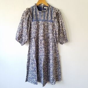 Zaikamoya Ditsy Floral Prairie Dress Ruffle Eyelet Tiered Size Small